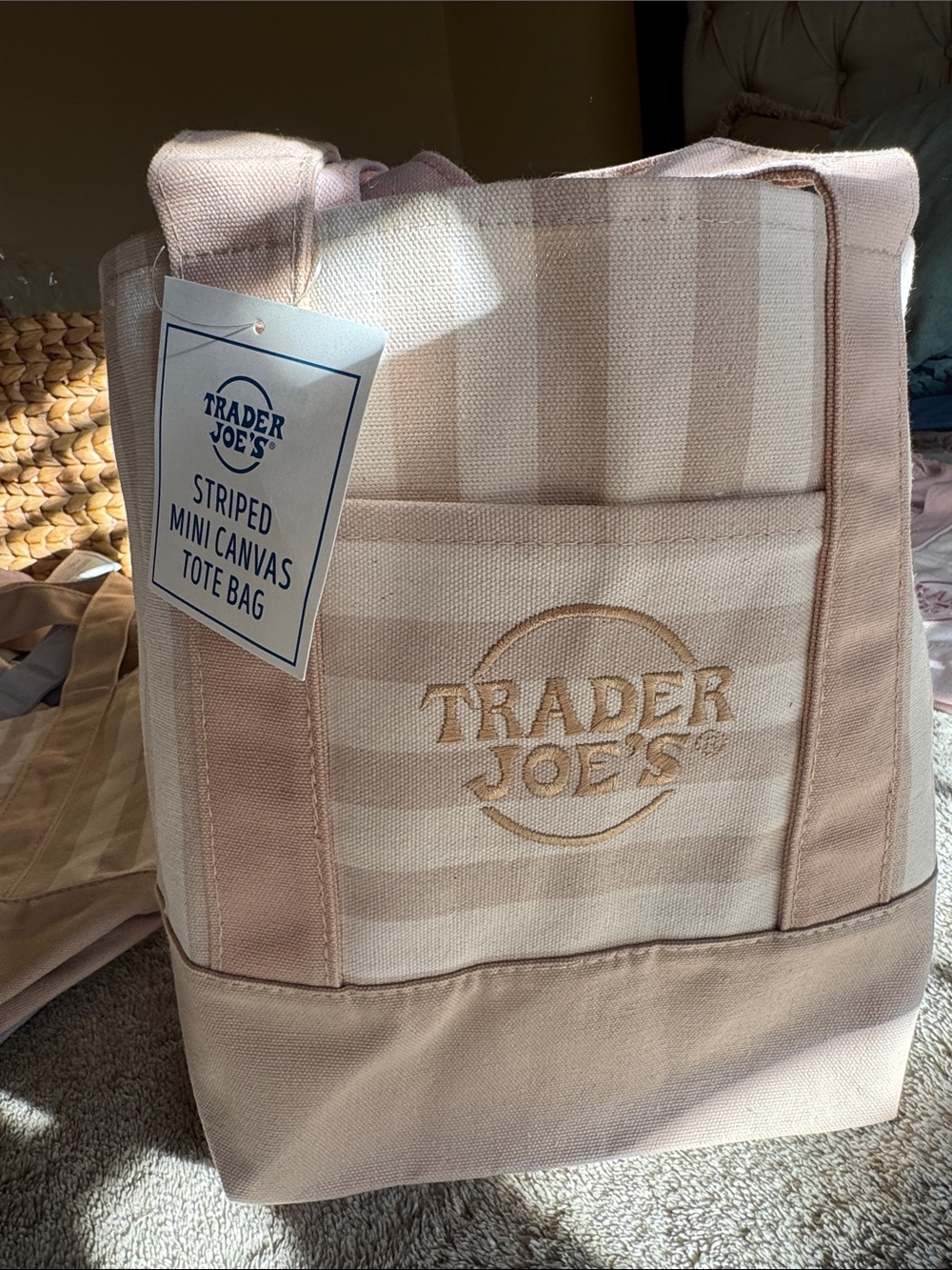 Trader Joe's Striped Mini Canvas Tote Bag - beige/Cream